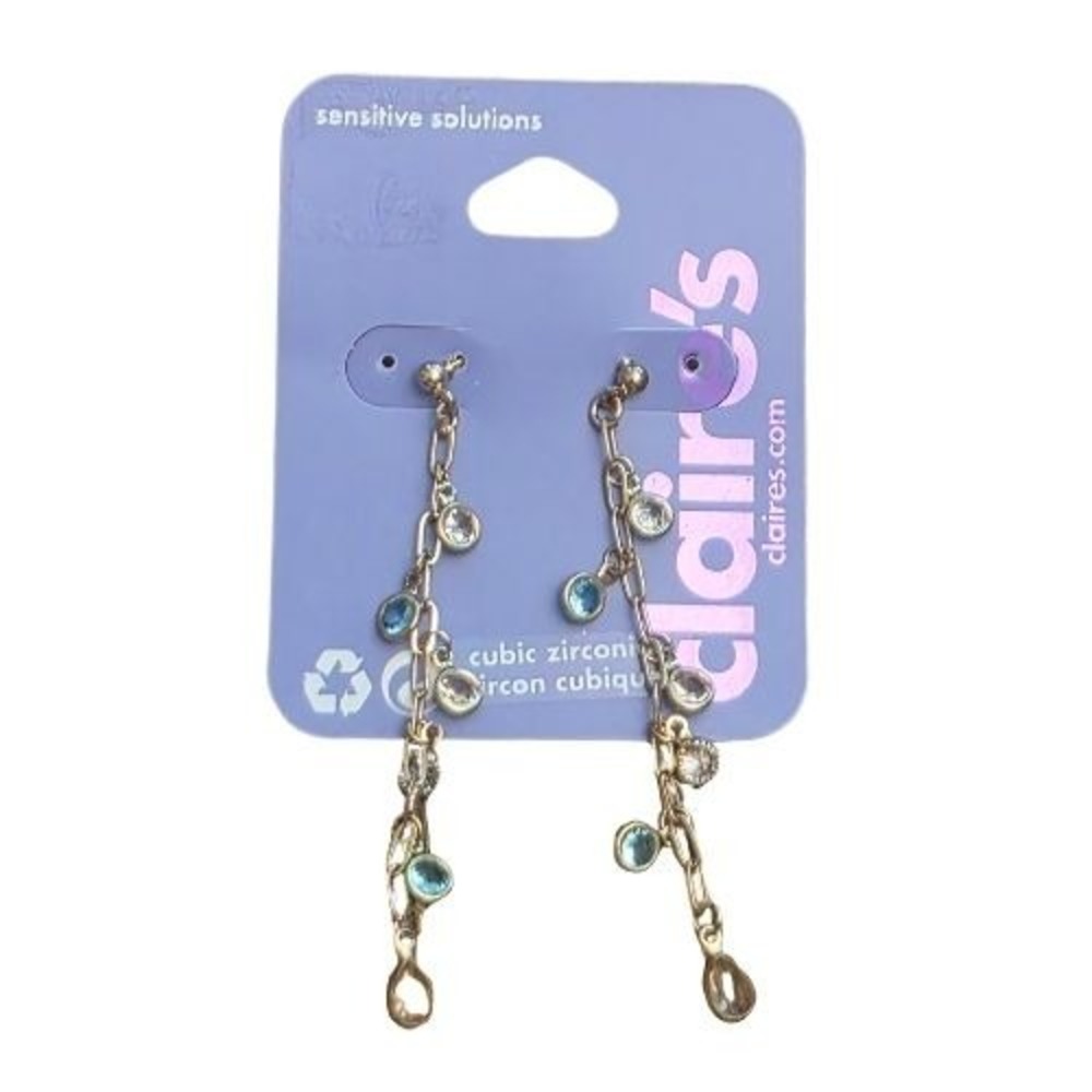 Claire's Sensitive Solutions Gold‎ Tone Cubic Zirconia Multi Stone Drop Earrings